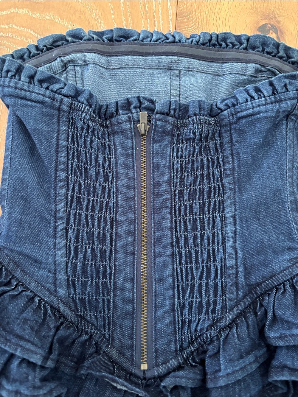 Gap- Love Shack Facy Strapless Tiered Denim Mini Dress - Blue - Picture 9 of 10